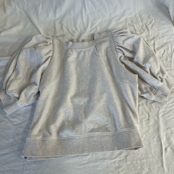 Maeve by ANTHROPOLOGIE Puff-Sleeve Sweatshirt Tee Ribbed Top - Picture 3 of 7